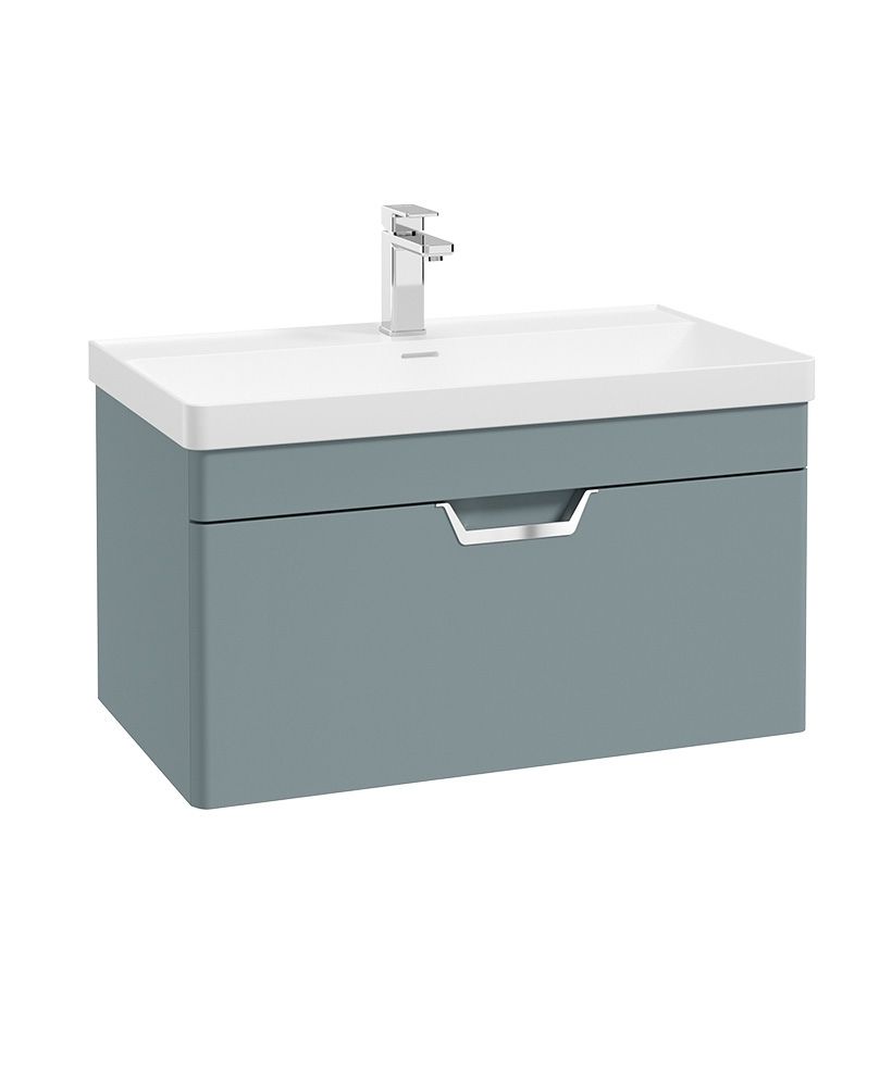 FREYA Wall Hung 80cm Single Drawer Unit Matt Coral Green &amp; Handle