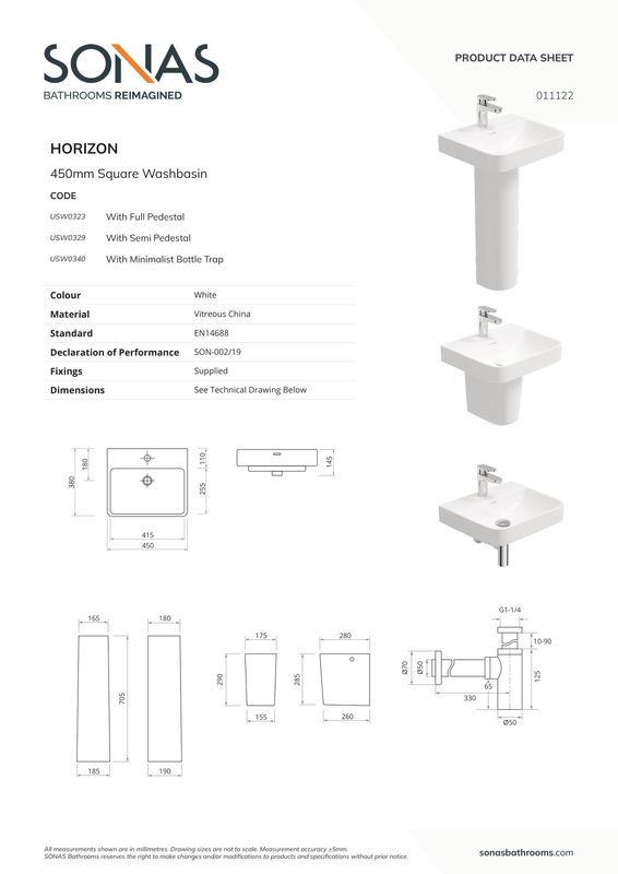 HORIZON Square 1TH Wash Basin &amp; Bottle Trap