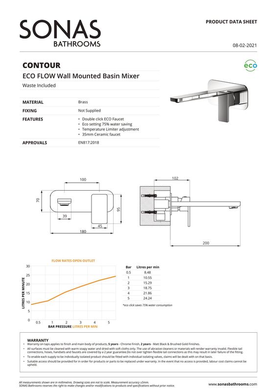 SONAS Contour Wall Mounted Basin Mixer Brushed Gold