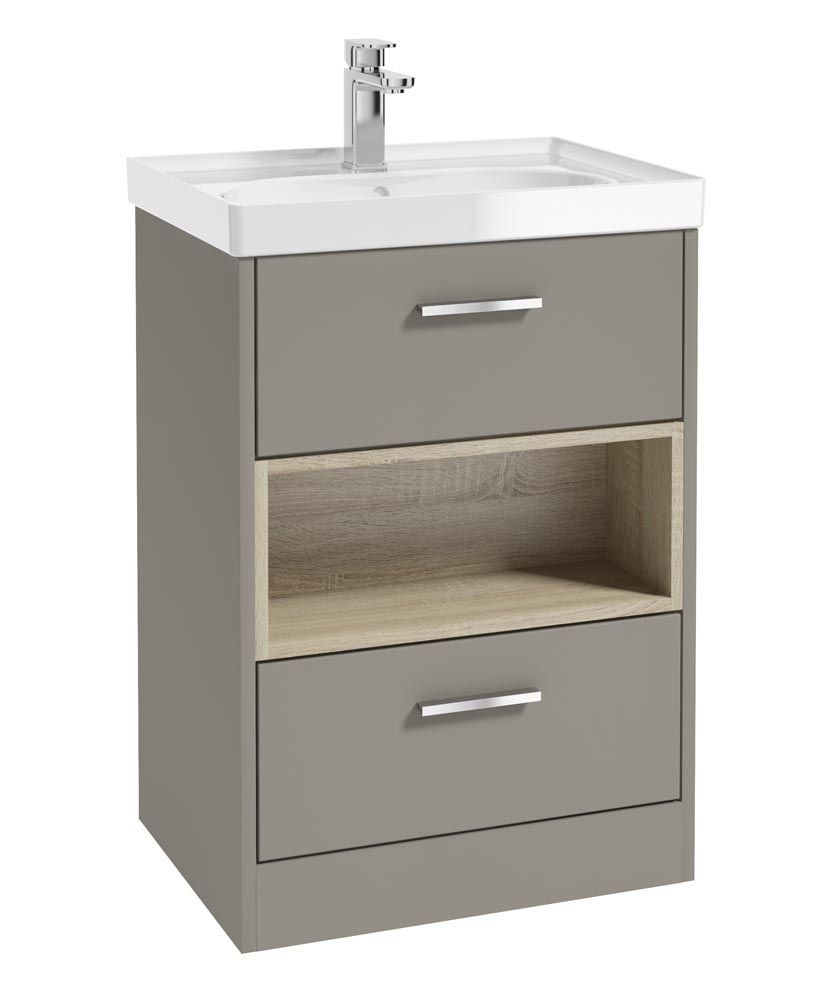 MALMO Floorstanding 60cm Two Drawer Unit Matt Khaki &amp; Handles