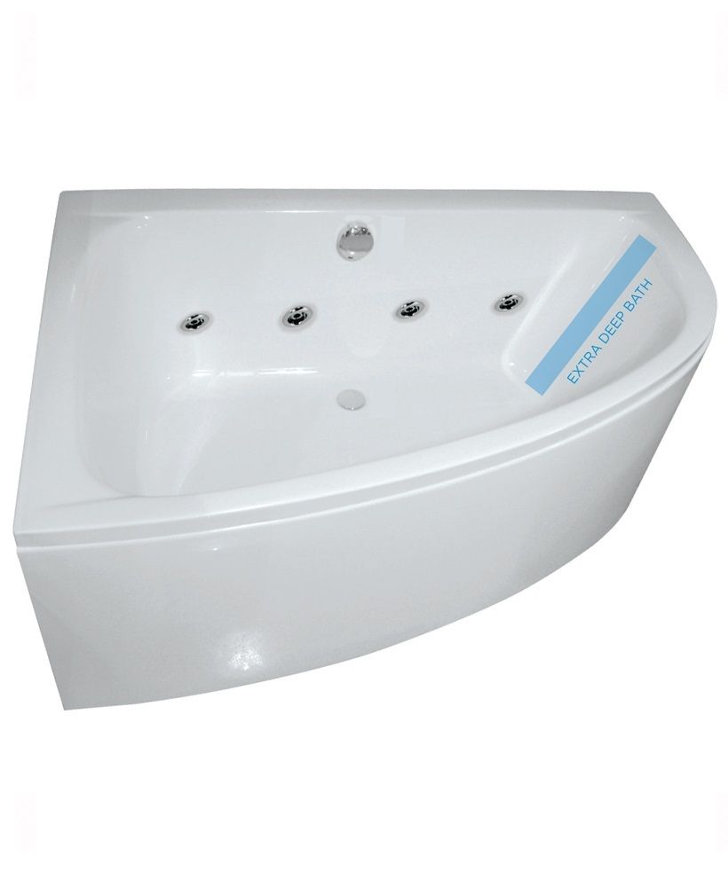MAYA 1500x1000mm Offset Corner 8 Chrome Jet Whirlpool Bath &amp; Panel White, Orientation: Left Hand