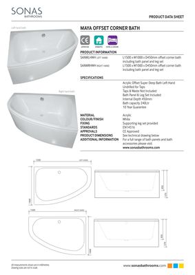 MAYA 1500x1000mm Offset Corner Hand Bath &amp; Panel White