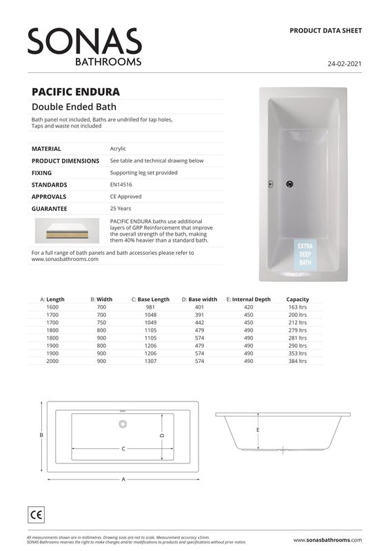 PACIFIC ENDURA Double Ended Bath White