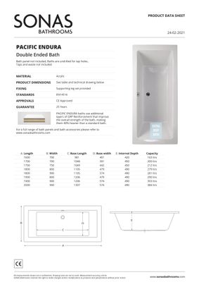 PACIFIC ENDURA Double Ended Bath White