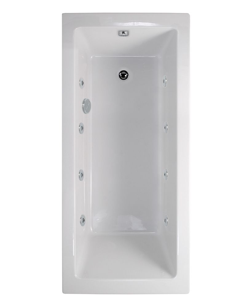 PACIFIC ENDURA Single Ended 8 Chrome Jet Whirlpool Bath White, Size: L1600xW700xD420