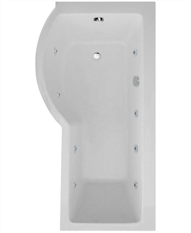 P SHAPE 1700x900mm Single Ended 8 Chrome Jet Whirlpool Bath &amp; Panel White with Bath Screen Chrome