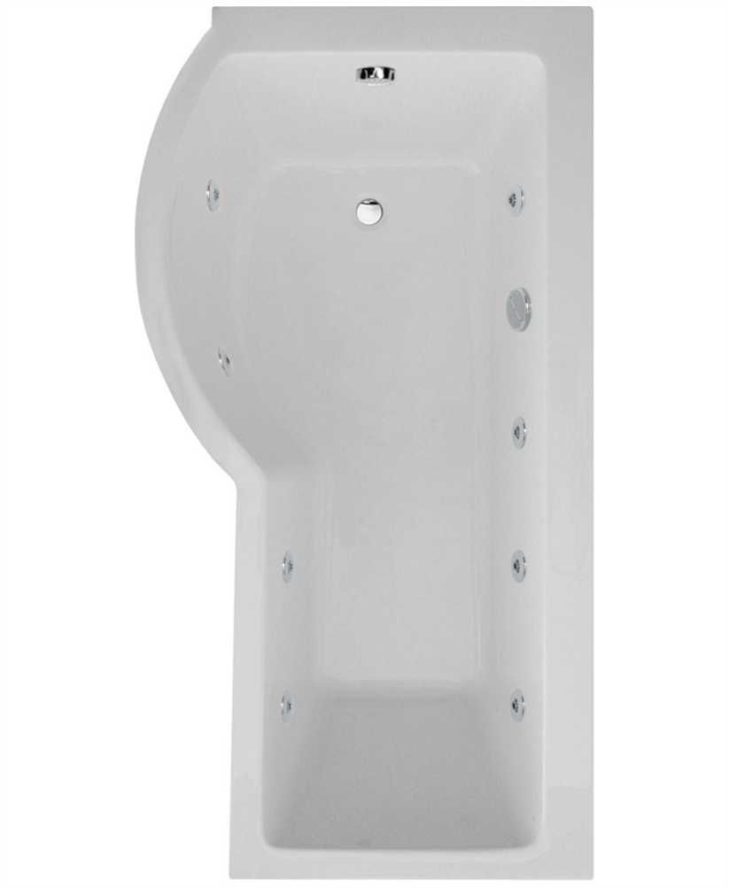 P SHAPE 1700x900mm Single Ended 8 White Jet Whirlpool Bath &amp; Panel White with Bath Screen Chrome