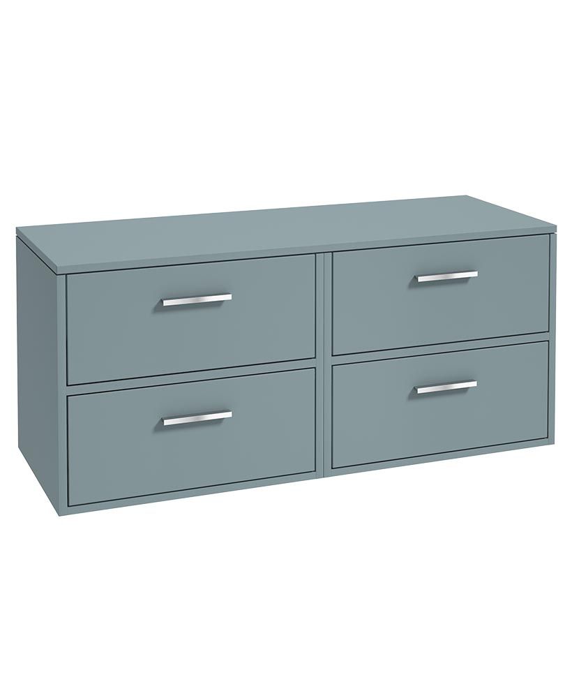FINLAND Wall Hung 120cm Four Drawer Countertop Unit Matt Coral Green &amp; Handles