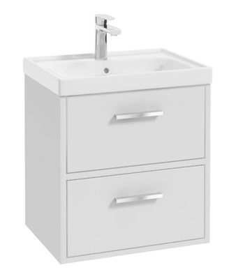 FINLAND Wall Hung 50cm Two Drawer Unit Matt White &amp; Handles