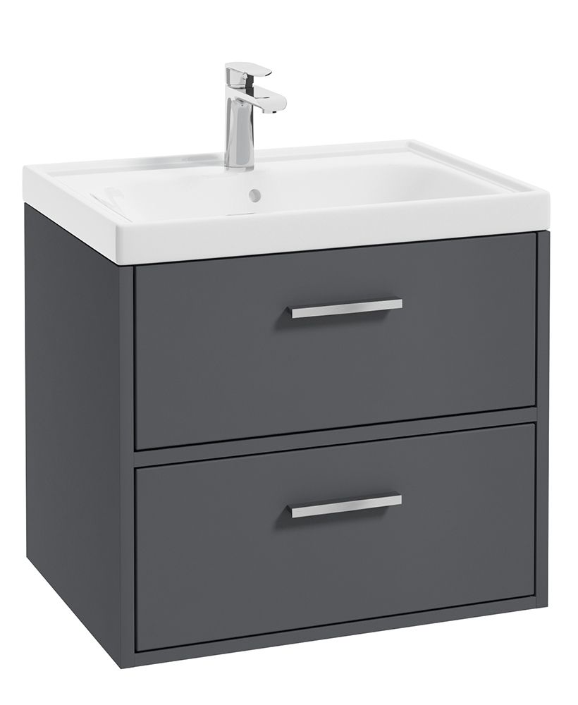 FINLAND Wall Hung 60cm Two Drawer Unit Matt Midnight Grey &amp; Handles