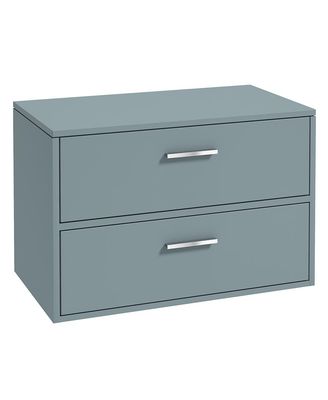 FINLAND Wall Hung 80cm Two Drawer Countertop Unit Matt Coral Green &amp; Handles