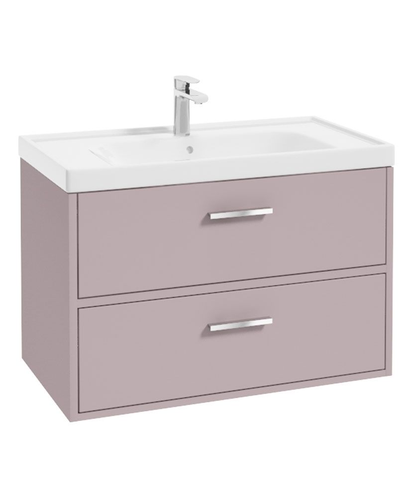 FINLAND Wall Hung 80cm Two Drawer Unit Matt Cashmere Pink &amp; Handles