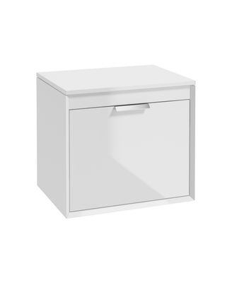 FJORD Wall Hung 60cm Two Drawer Countertop Unit Gloss White &amp; Handle