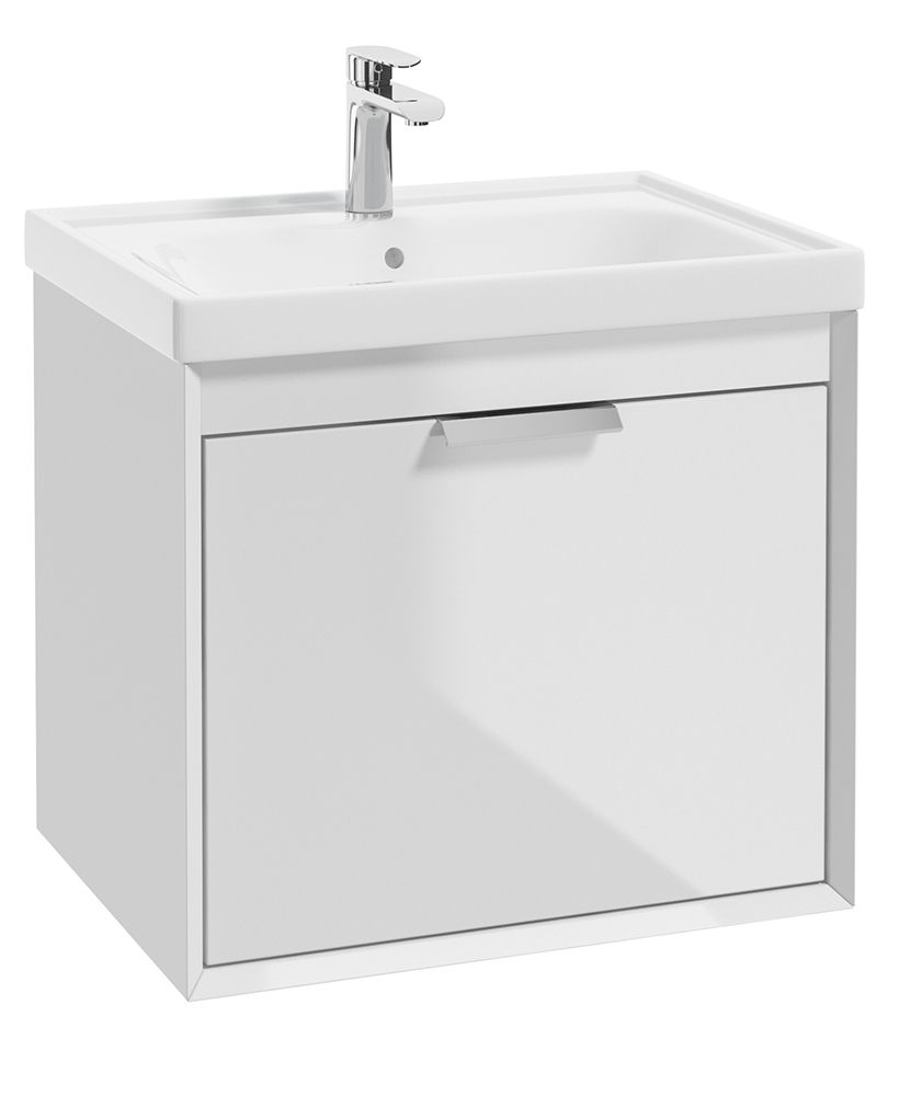 FJORD Wall Hung 60cm Two Drawer Unit Gloss White &amp; Handle