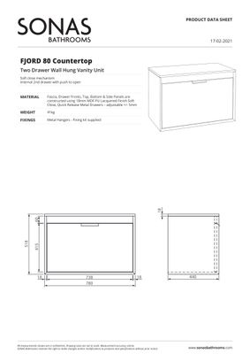 FJORD Wall Hung 80cm Two Drawer Countertop Unit Matt Black &amp; Handles