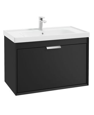 FJORD Wall Hung 80cm Two Drawer Unit Matt Black &amp; Handles