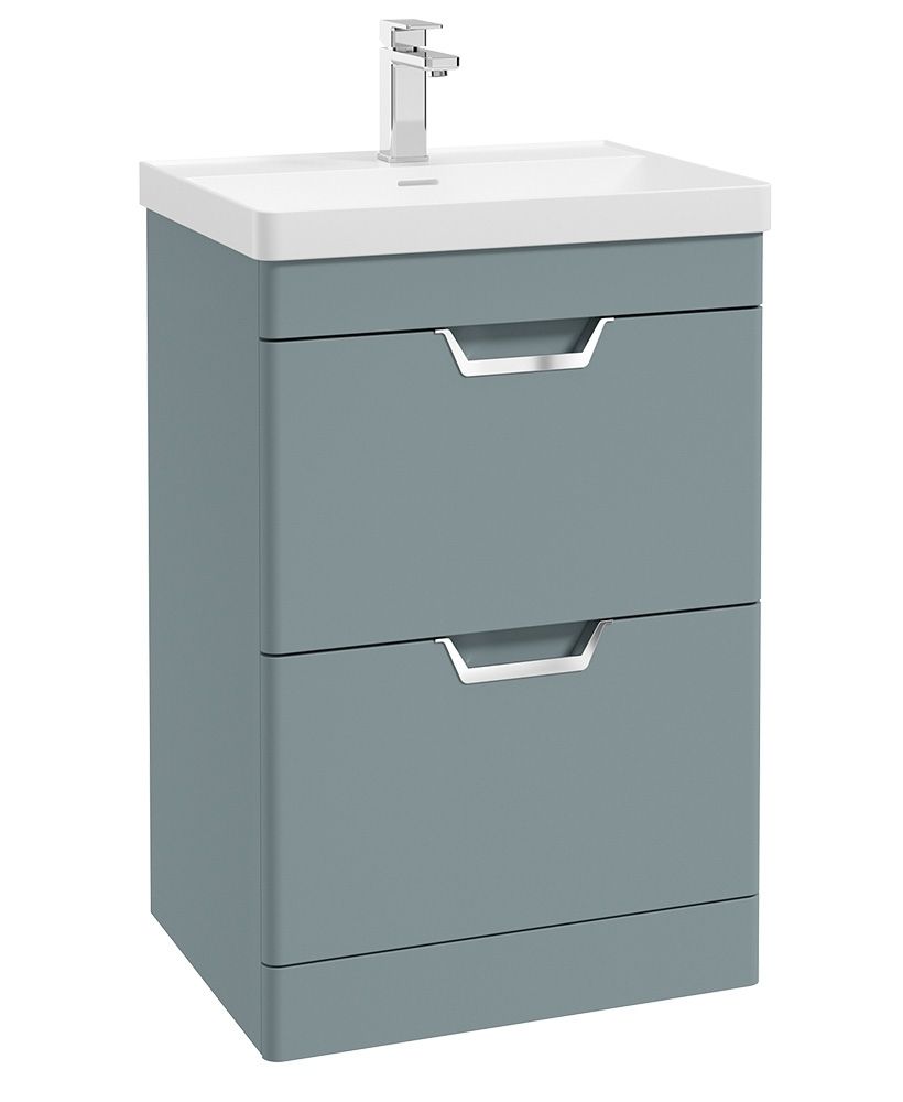 FREYA Floorstanding 60cm Two Drawer Unit Matt Coral Green &amp; Handles