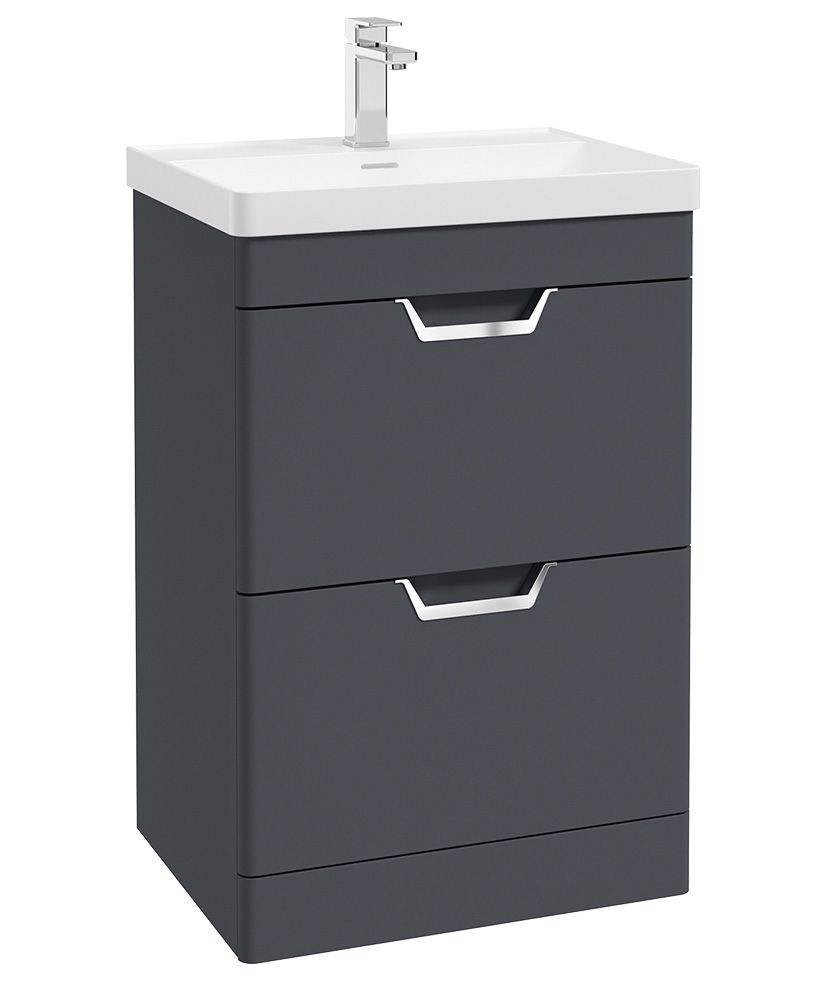 FREYA Floorstanding 60cm Two Drawer Unit Matt Night Sky Blue &amp; Handles