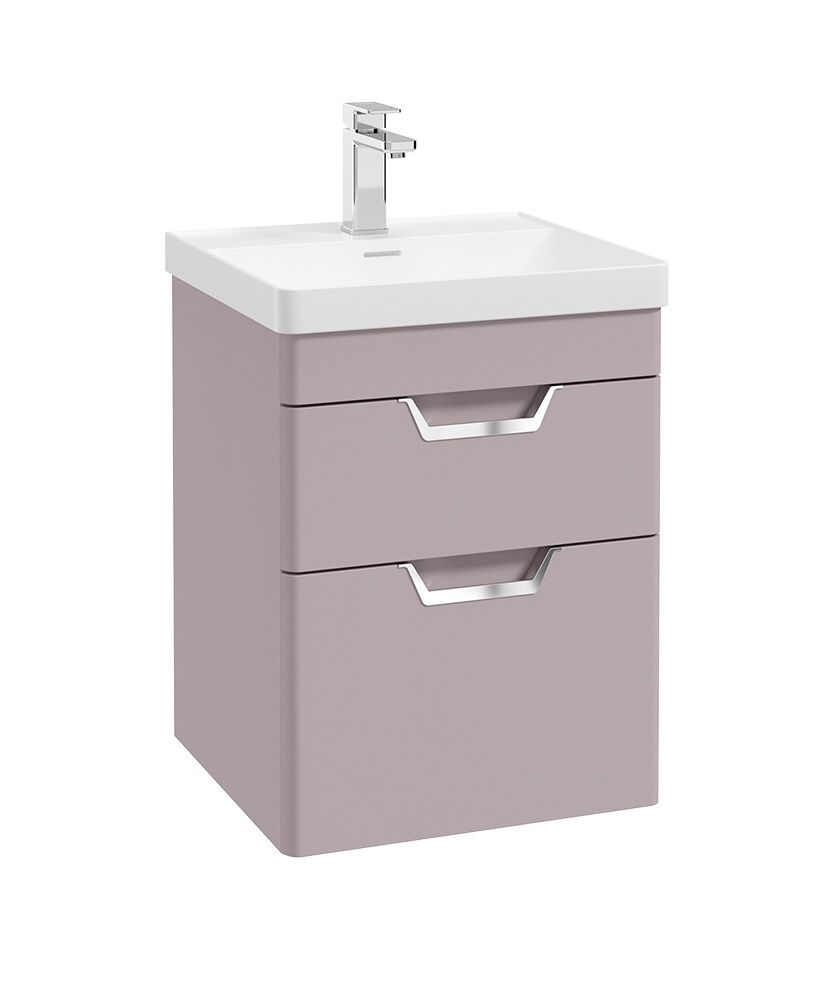 FREYA Wall Hung 50cm Two Drawer Unit Matt Cashmere Pink &amp; Handles
