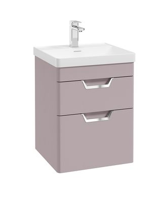 FREYA Wall Hung 50cm Two Drawer Unit Matt Cashmere Pink &amp; Handles