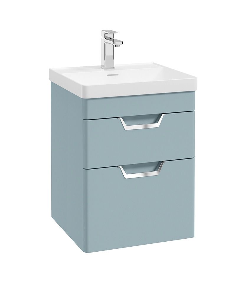 FREYA Wall Hung 50cm Two Drawer Unit Matt Morning Sky Blue &amp; Handles