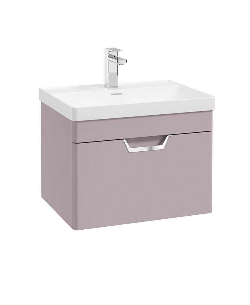 FREYA Wall Hung 60cm Single Drawer Unit Matt Cashmere Pink &amp; Handle