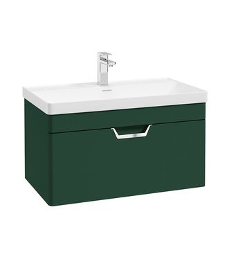 FREYA Wall Hung 80cm Single Drawer Unit Matt Wreath Green &amp; Handle