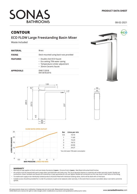 SONAS Contour Large Freestanding Basin Mixer Brushed Gold
