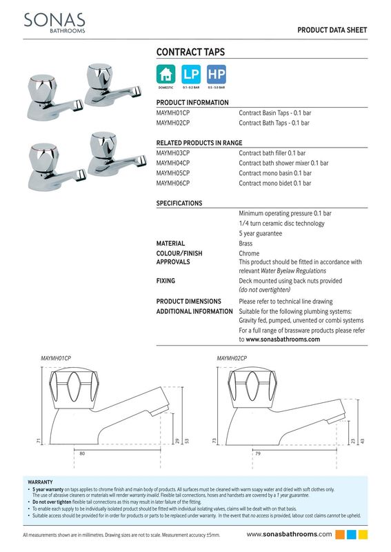 SONAS Contract Bath Taps Chrome