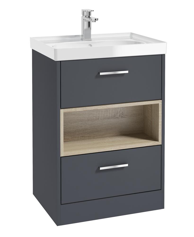 MALMO Floorstanding 60cm Two Drawer Unit Matt Night Sky Blue &amp; Handles