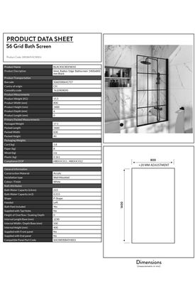 Midnight Black 1400x800 Grid Bath Screen