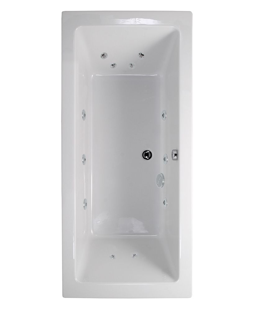PACIFIC Double Ended 12 Chrome Jet Whirlpool Bath White, Size: L1700xW700xD450
