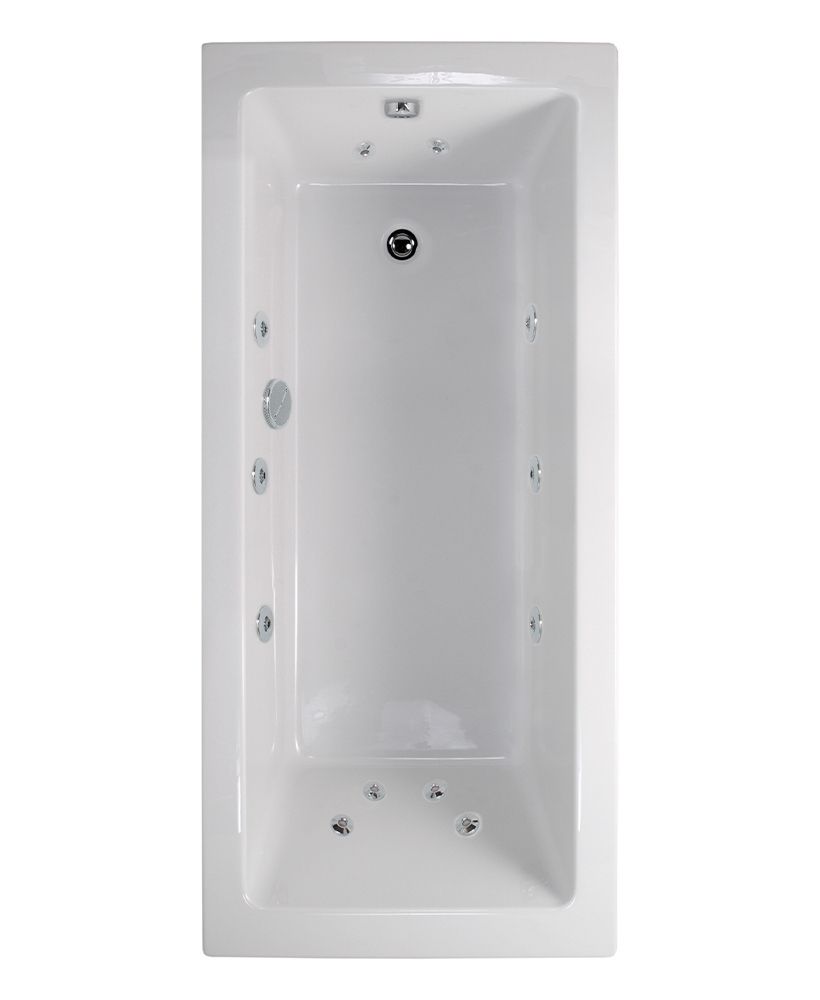 PACIFIC ENDURA Single Ended 12 Chrome Jet Whirlpool Bath White, Size: L1700xW700xD450