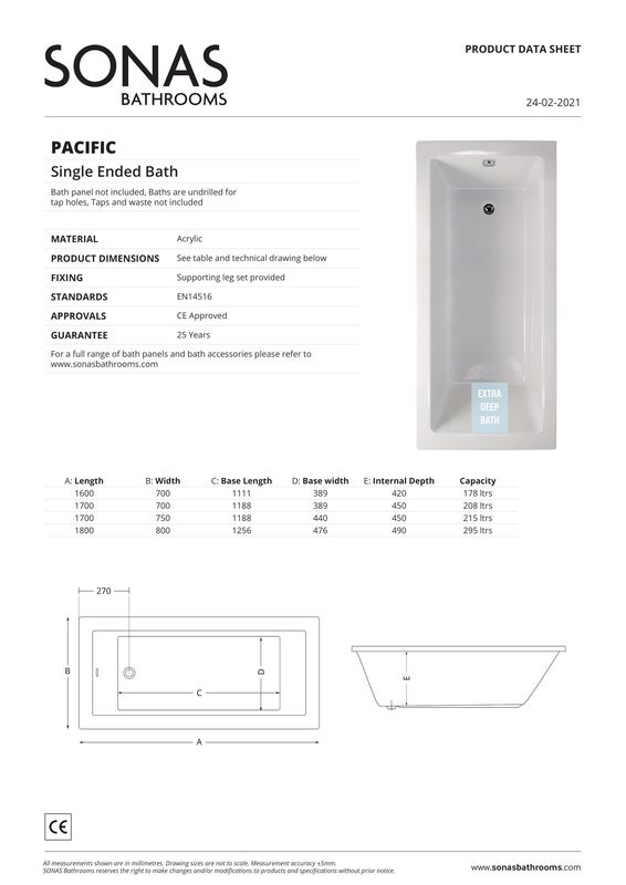 PACIFIC Single Ended Bath White