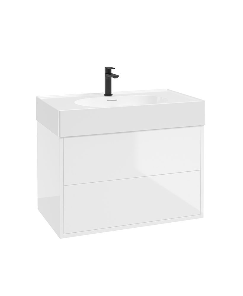 PULSE Wall Hung 80cm Two Drawer Unit Gloss White &amp; Basin