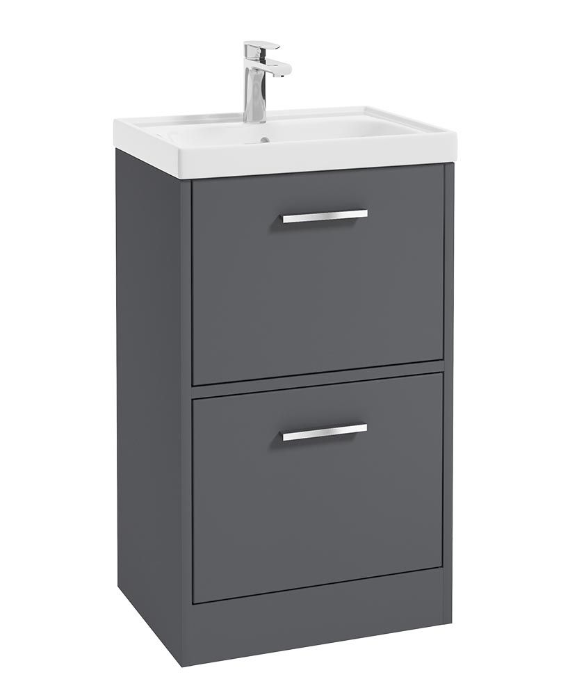 FINLAND Floorstanding 50cm Two Drawer Unit Matt Midnight Grey &amp; Handle
