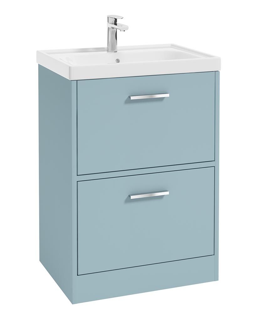 FINLAND Floorstanding 60cm Two Drawer Unit Matt Morning Sky Blue &amp; Handle