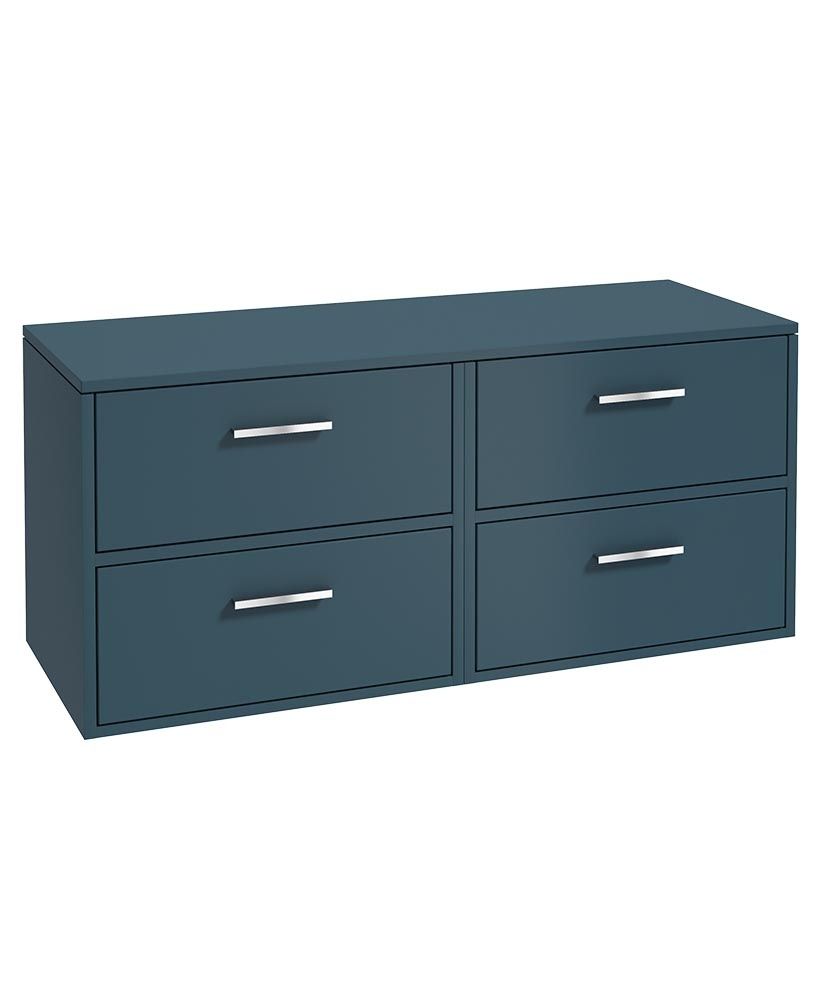 FINLAND Wall Hung 120cm Four Drawer Countertop Unit Matt Ocean Blue &amp; Handles