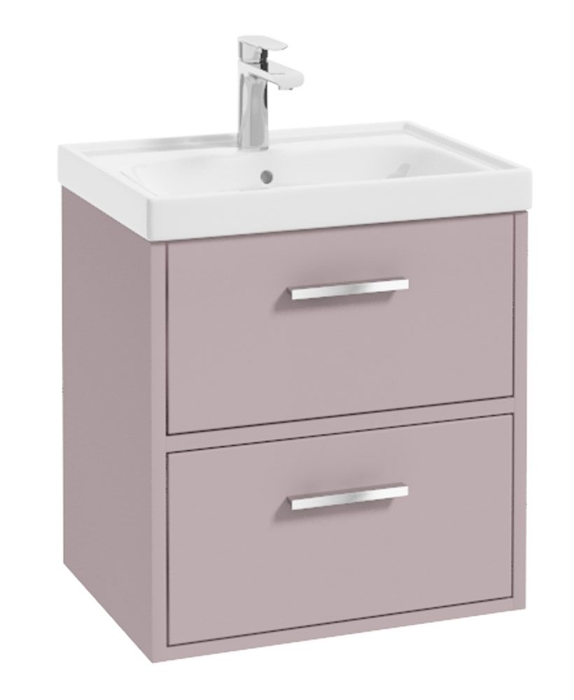 FINLAND Wall Hung 50cm Two Drawer Unit Matt Cashmere Pink &amp; Handles