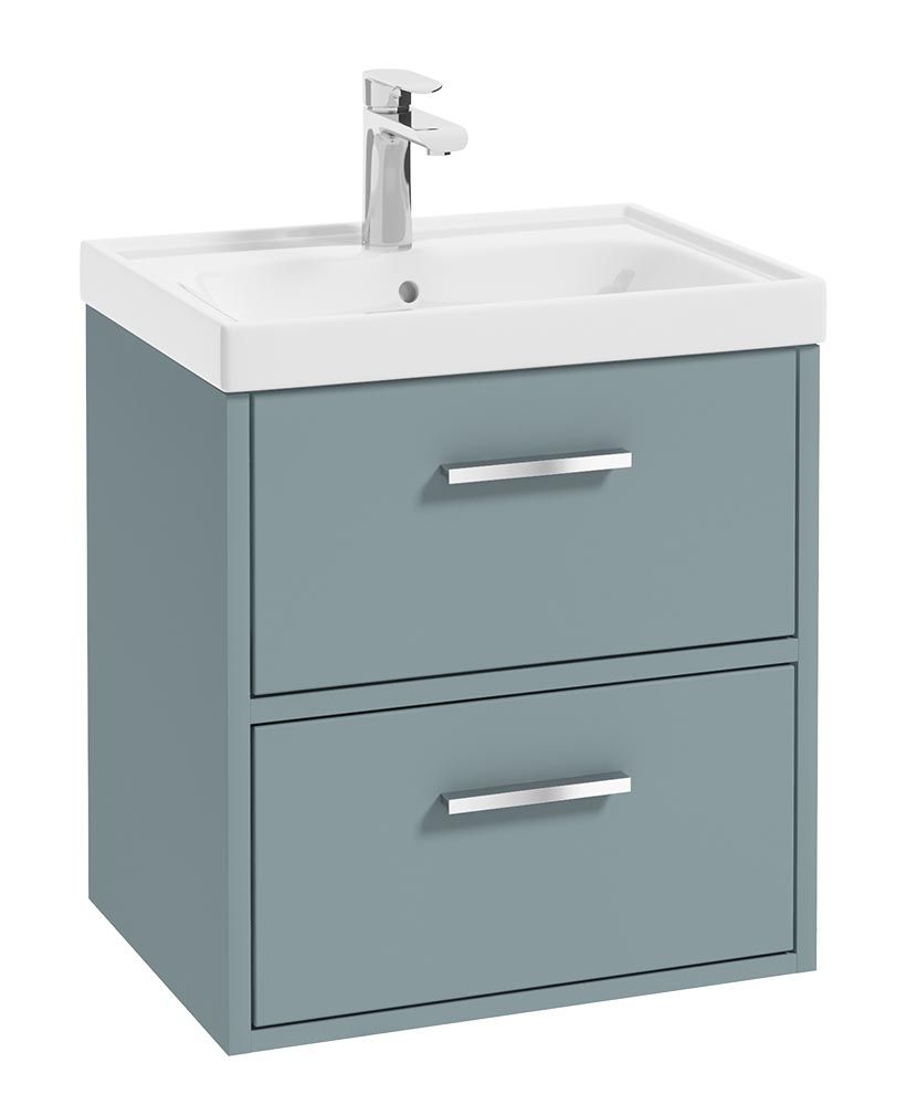 FINLAND Wall Hung 50cm Two Drawer Unit Matt Coral Green &amp; Handles