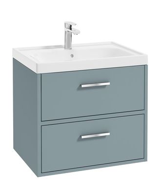 FINLAND Wall Hung 60cm Two Drawer Unit Matt Coral Green &amp; Handles