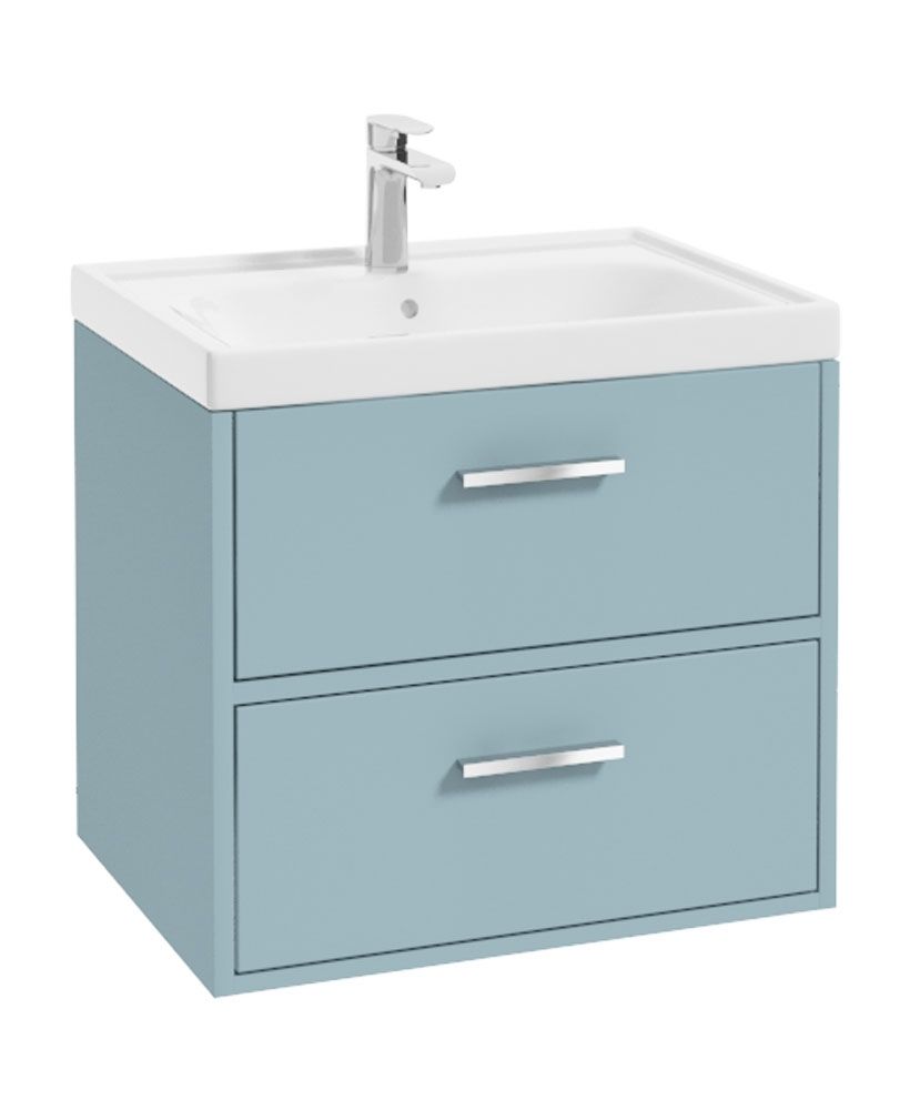 FINLAND Wall Hung 60cm Two Drawer Unit Matt Morning Sky Blue &amp; Handles
