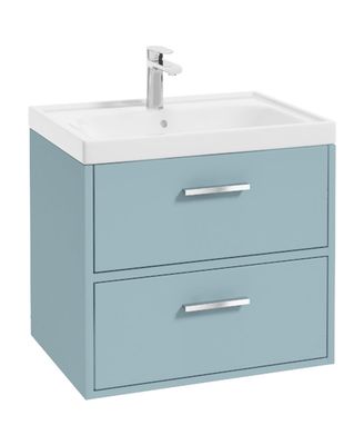 FINLAND Wall Hung 60cm Two Drawer Unit Matt Morning Sky Blue &amp; Handles