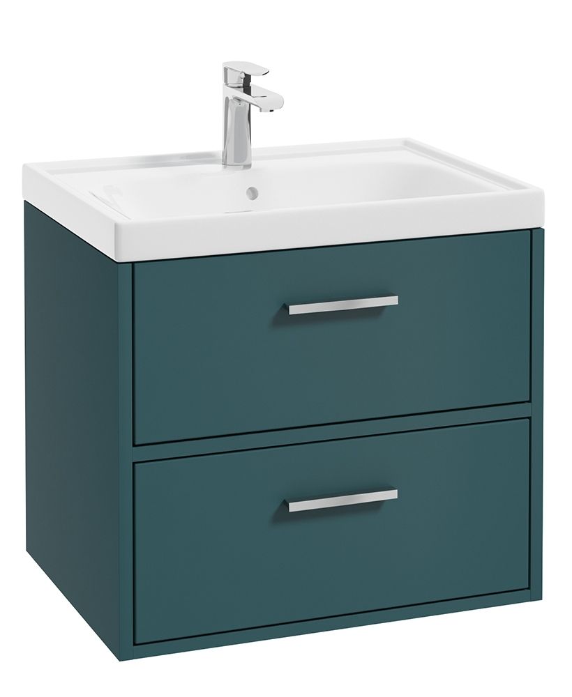 FINLAND Wall Hung 60cm Two Drawer Unit Matt Ocean Blue &amp; Handles