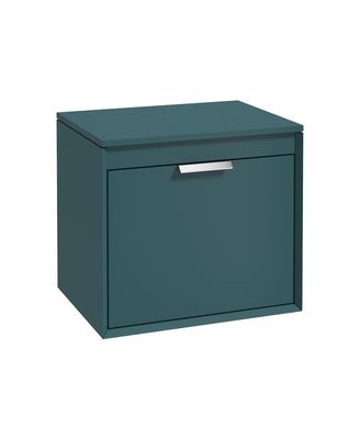 FJORD Wall Hung 60cm Two Drawer Countertop Unit Matt Ocean Blue &amp; Handle