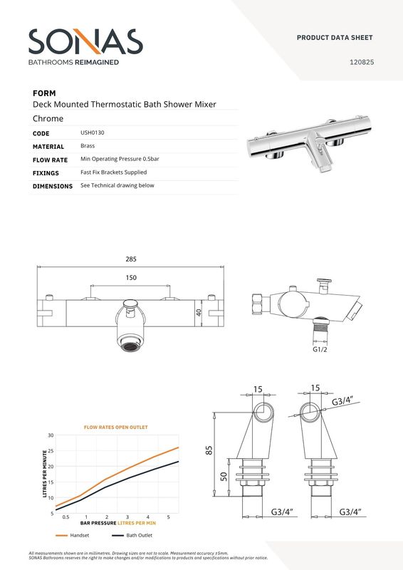 FORM Deck Mounted Thermostatic Bath Shower Mixer &amp; Slide Rail Kit