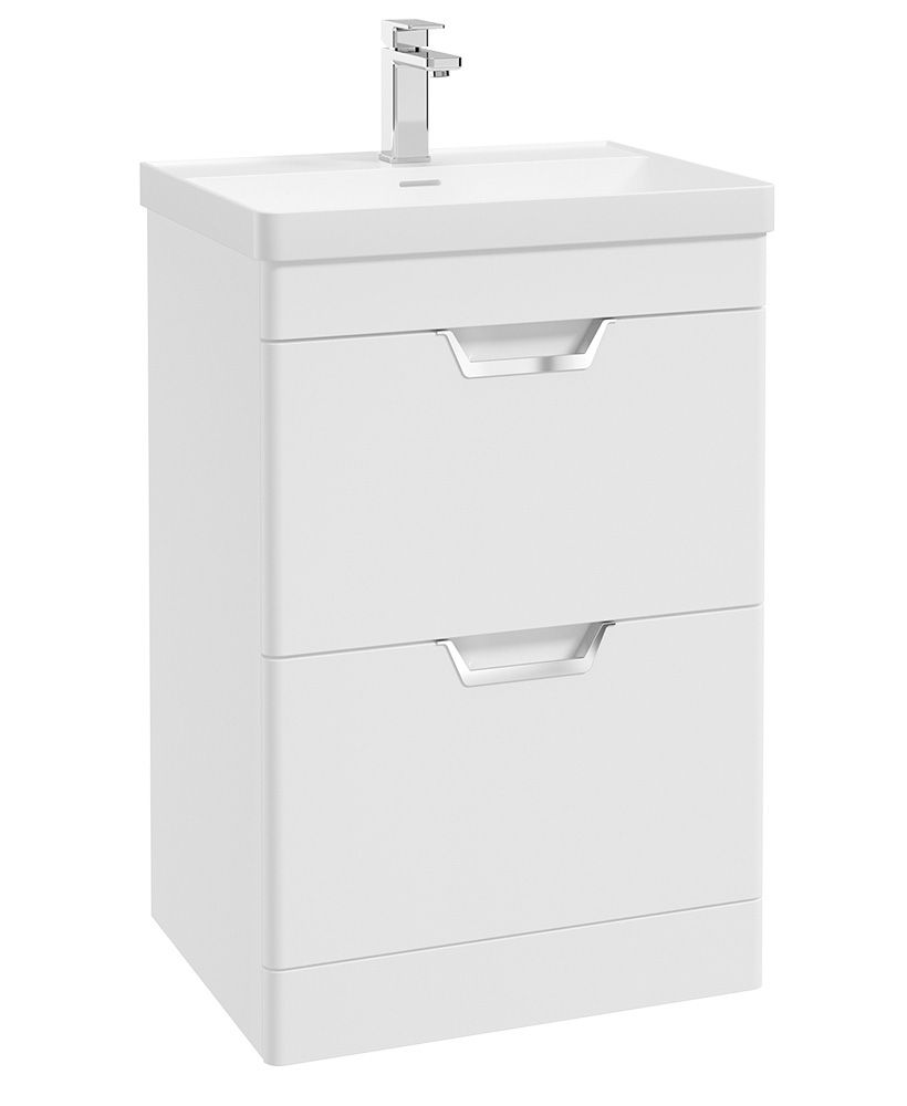FREYA Floorstanding 60cm Two Drawer Unit Matt White &amp; Handles