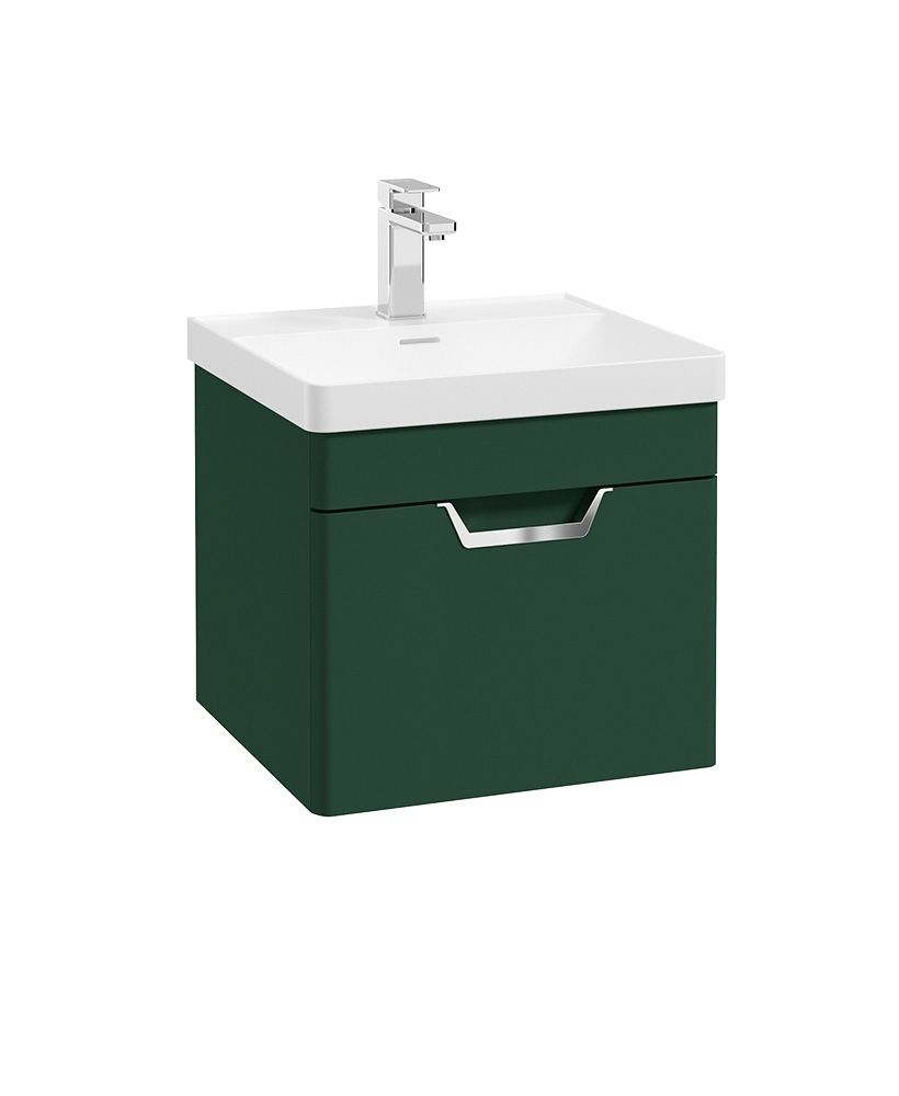 FREYA Wall Hung 50cm Single Drawer Unit Matt Wreath Green &amp; Handle