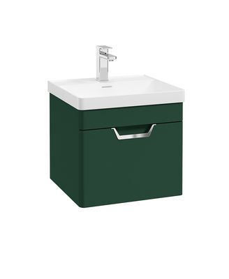 FREYA Wall Hung 50cm Single Drawer Unit Matt Wreath Green &amp; Handle