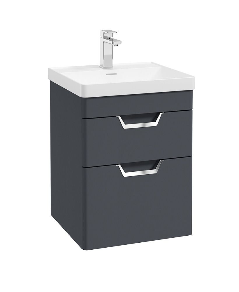 FREYA Wall Hung 50cm Two Drawer Unit Matt Night Sky Blue &amp; Chrome Handles